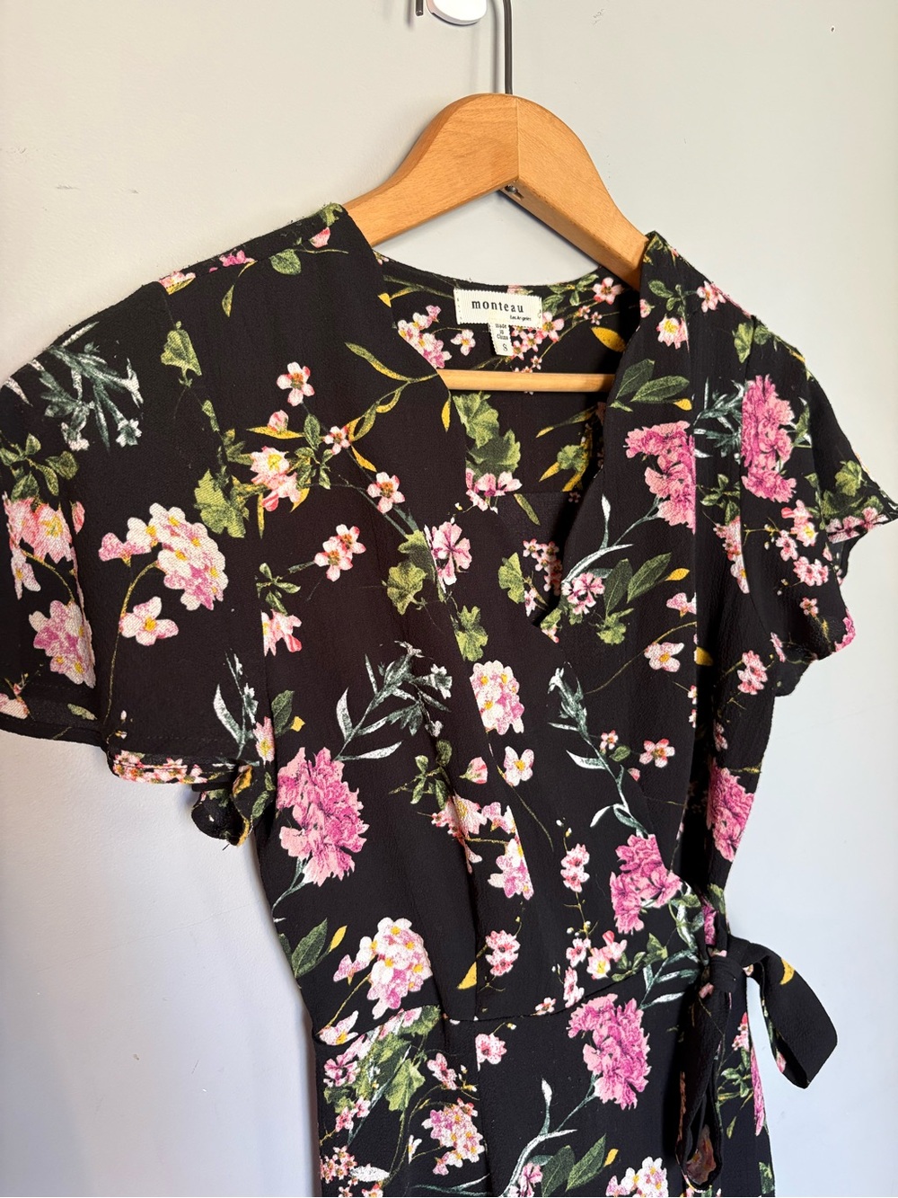 Monteau Black Floral print Wrap Dress